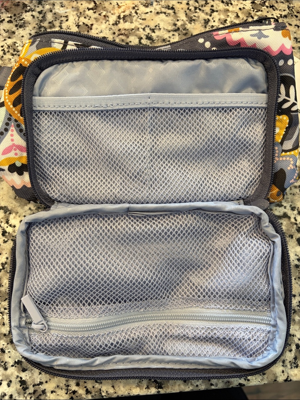 Vera Bradley Navy Floral Quilted Cosmetic Pouch with Mustard and Pink Accents - Picture 4 of 5
